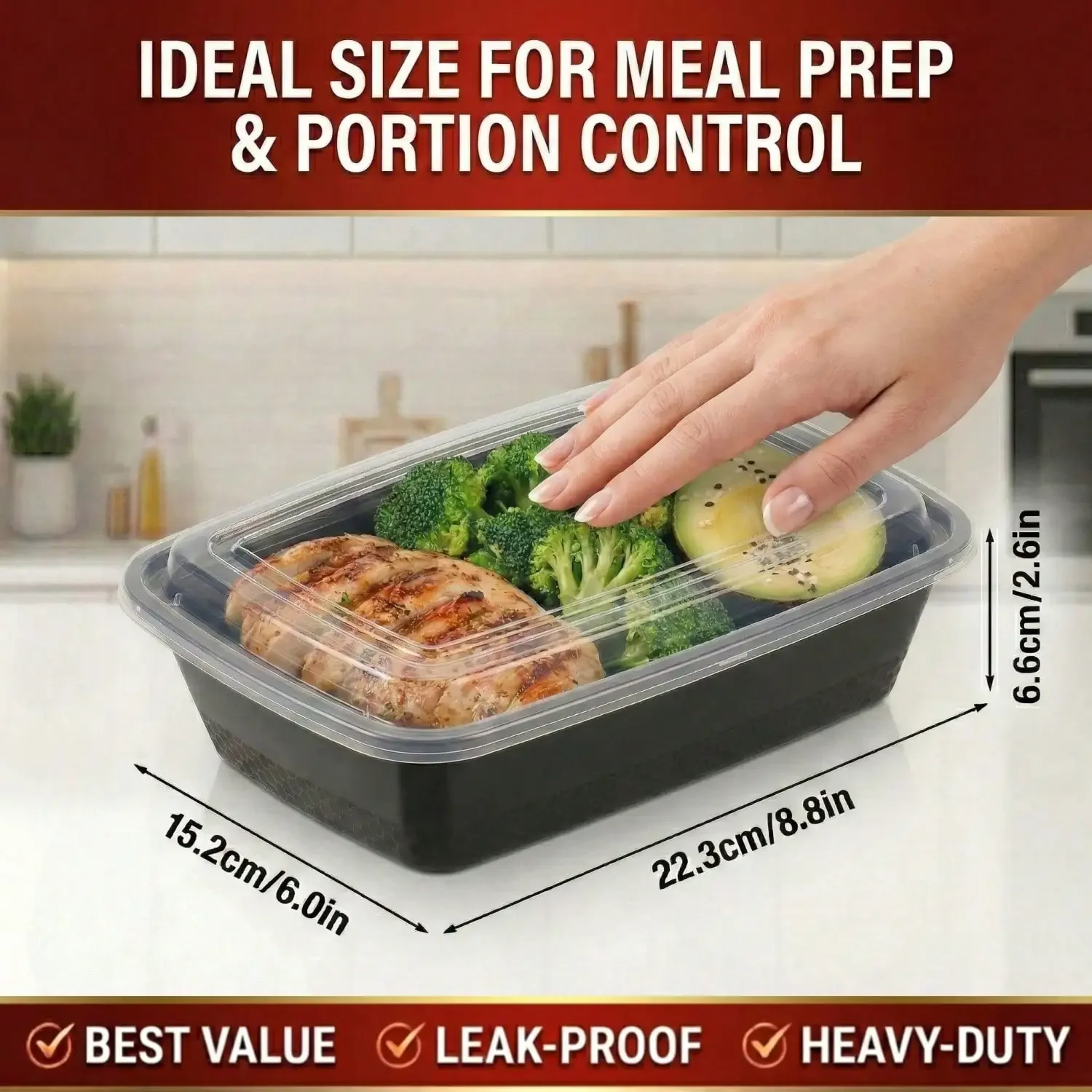 10/100 sztuk, czarne, prostoką – Meal Prep Kitchen recenzja i cena